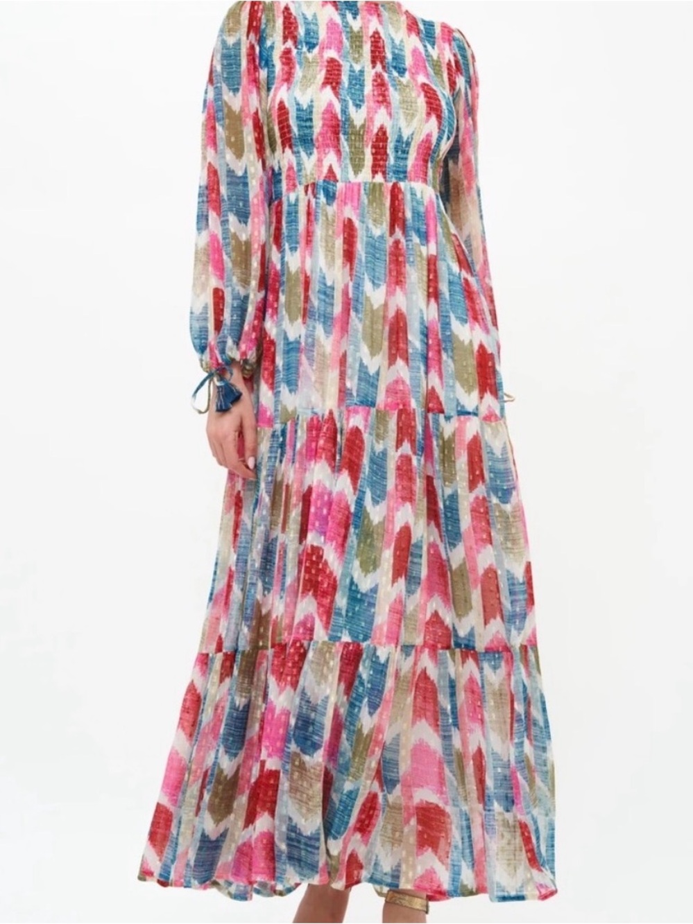 Oliphant Smocked Top Puff Long Sleeves Maxi Dress in Merritt Teal Size Small